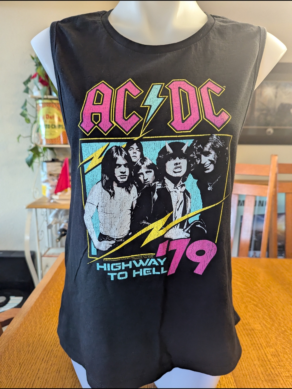 AC/DC Women's '79 Neon Highway To Hell Metal Rock Black Sleeveless Tank Top XL